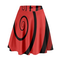 Double Spiral Thick Lines Black Red High Waist Skirt by Mariart