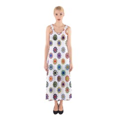 Flowers Pattern Recolor Artwork Sunflower Rainbow Beauty Sleeveless Maxi Dress by Mariart