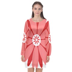 Sunflower Flower Floral Red Long Sleeve Chiffon Shift Dress  by Mariart