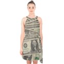 Dollar Currency Money Us Dollar Halter Collar Waist Tie Chiffon Dress View1