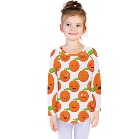 Seamless Background Orange Emotions Illustration Face Smile  Mask Fruits Kids  Long Sleeve Tee by Mariart