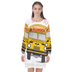 Back To School - School Bus Long Sleeve Chiffon Shift Dress  by Valentinaart