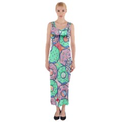 Donuts Pattern Fitted Maxi Dress by ValentinaDesign