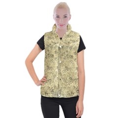 Heart Pattern Women s Button Up Puffer Vest by ValentinaDesign