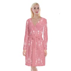 Flower Floral Leaf Pink Star Sunflower Long Sleeve Velvet Front Wrap Dress by Mariart