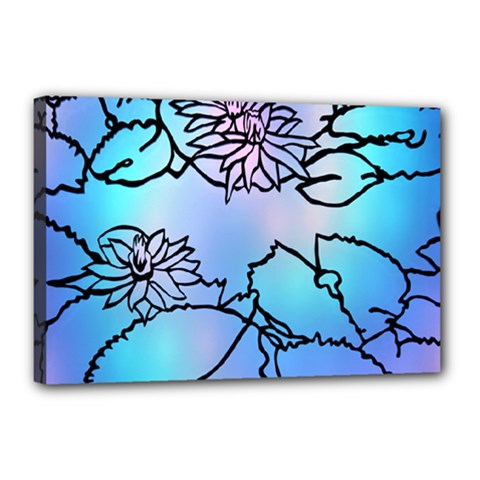 Lotus Flower Wall Purple Blue Canvas 18  X 12 