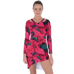 Red Poinsettia Flower Asymmetric Cut-out Shift Dress by Mariart