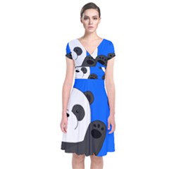 Cute Pandas Short Sleeve Front Wrap Dress by Valentinaart