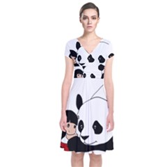 Girl And Panda Short Sleeve Front Wrap Dress by Valentinaart