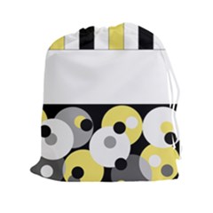 Black, Gray, Yellow Stripes And Dots Drawstring Pouches (xxl) by digitaldivadesigns