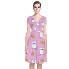 Cute Mouse Pattern Short Sleeve Front Wrap Dress by Valentinaart