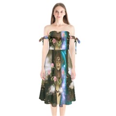 The Wonderful Women Of Earth Shoulder Tie Bardot Midi Dress by FantasyWorld7