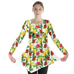 Rose Pattern Roses Background Image Long Sleeve Tunic  by Nexatart