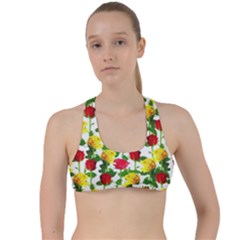Rose Pattern Roses Background Image Criss Cross Racerback Sports Bra by Nexatart