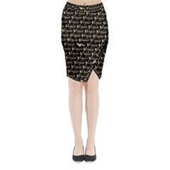 Hotwife Vixen With Butterfly In Gold On Black Midi Wrap Pencil Skirt by MakeaStatementClothing