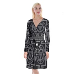 Kali Yantra Inverted Long Sleeve Velvet Front Wrap Dress by Mariart