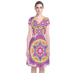 Kali Yantra Inverted Rainbow Short Sleeve Front Wrap Dress by Mariart