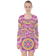 Kali Yantra Inverted Rainbow V-neck Bodycon Long Sleeve Dress by Mariart