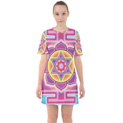 Kali Yantra Inverted Rainbow Sixties Short Sleeve Mini Dress by Mariart