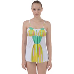 Pineapple Fruite Yellow Triangle Pink White Babydoll Tankini Set