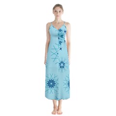 Blue Winter Snowflakes Star Button Up Chiffon Maxi Dress by Mariart