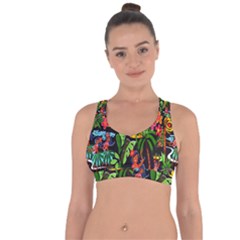 Hawaiian Girls Black Flower Floral Summer Cross String Back Sports Bra by Mariart