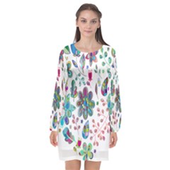 Prismatic Psychedelic Floral Heart Background Long Sleeve Chiffon Shift Dress  by Mariart