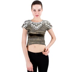 Shabbychicwoodwall Crew Neck Crop Top by NouveauDesign