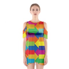 Arrow Rainbow Orange Blue Yellow Red Purple Green Shoulder Cutout One Piece by Mariart