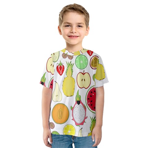 Mango Fruit Pieces Watermelon Dragon Passion Fruit Apple Strawberry Pineapple Melon Kids  Sport Mesh Tee by Mariart