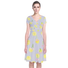 Cute Fruit Cerry Yellow Green Pink Short Sleeve Front Wrap Dress by Mariart