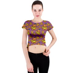 Halloween Colorful Jackolanterns  Crew Neck Crop Top by iCreate