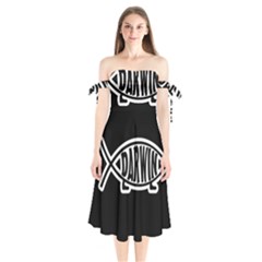 Darwin Fish Shoulder Tie Bardot Midi Dress by Valentinaart