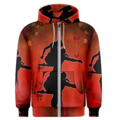 Dancing Couple On Red Background With Flowers And Hearts Men s Zipper Hoodie by FantasyWorld7