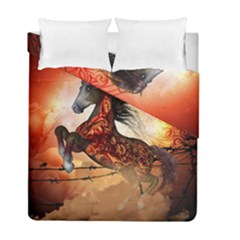 Awesome Creepy Running Horse With Skulls Duvet Cover Double Side (full/ Double Size) by FantasyWorld7