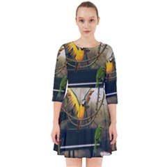 Funny Parrots In A Fantasy World Smock Dress by FantasyWorld7