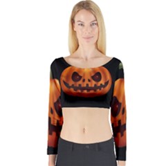 Halloween Pumpkin Long Sleeve Crop Top by Valentinaart