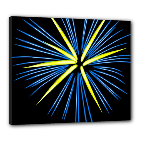 Fireworks Blue Green Black Happy New Year Canvas 24  X 20 