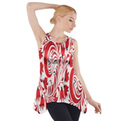 Red Flower Floral Leaf Side Drop Tank Tunic by Mariart