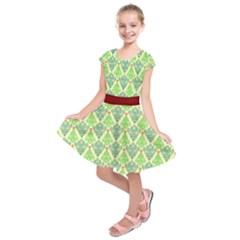 Green Yellow Christmas Theme Kids  Short Sleeve Dress by PattyVilleDesigns