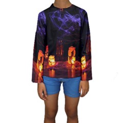 Awaiting Halloween Night Kids  Long Sleeve Swimwear by gothicandhalloweenstore