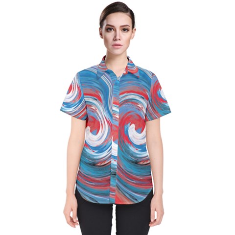 Red And Blue Rounds Women s Short Sleeve Shirt by berwies