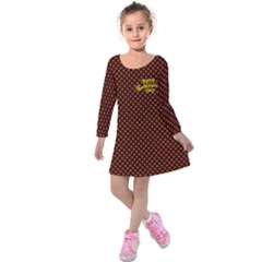 Dark Maroon Happy Thanksgiving Kids  Long Sleeve Velvet Dress by PattyVilleDesigns