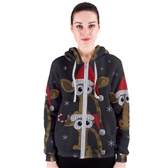 Christmas Giraffe  Women s Zipper Hoodie by Valentinaart