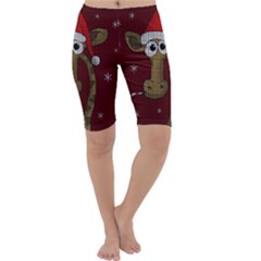 Christmas Giraffe  Cropped Leggings  by Valentinaart