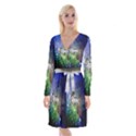 Wonderful Lion Silhouette On Dark Colorful Background Long Sleeve Velvet Front Wrap Dress View1
