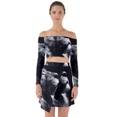 Male Lion Face Off Shoulder Top With Skirt Set by Celenk