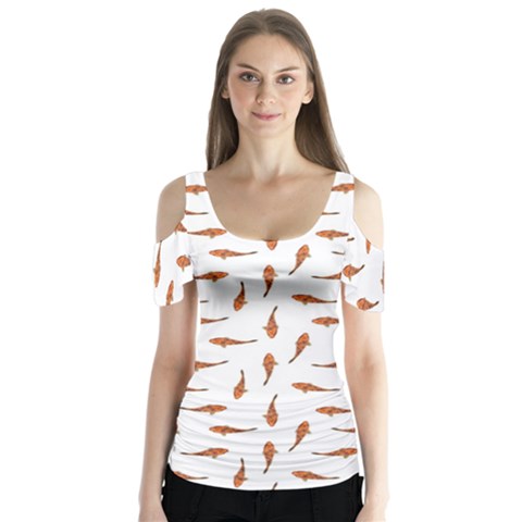 Koi Fishes Motif Pattern Butterfly Sleeve Cutout Tee  by dflcprintsclothing