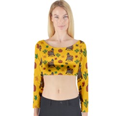 Thanksgiving Turkey  Long Sleeve Crop Top by Valentinaart