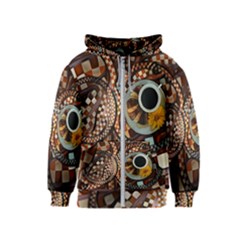 Midnight Never Ends, A Red Checkered Diner Fractal Kids  Zipper Hoodie by jayaprime